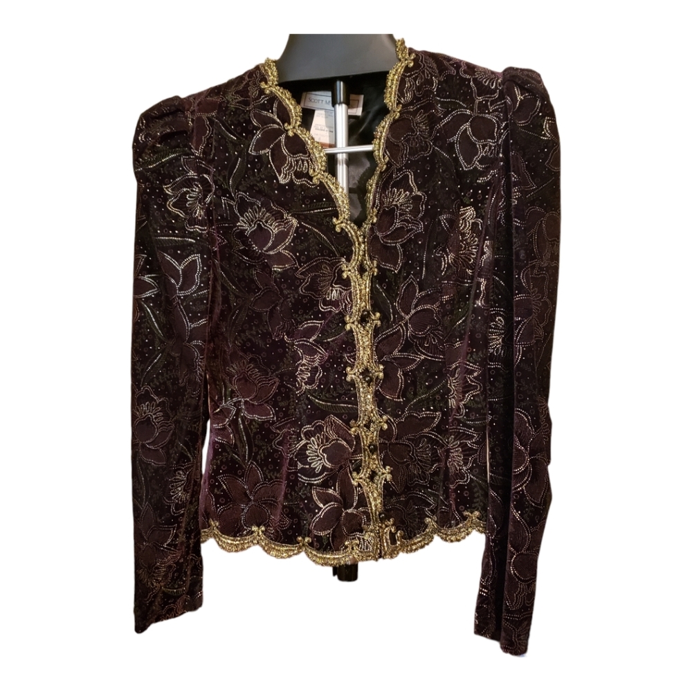 Vintage adult Jessica McClintock holiday velvet and gold jacket Size 6